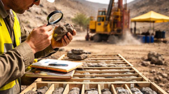 Geologist inspecting core sample in field-1